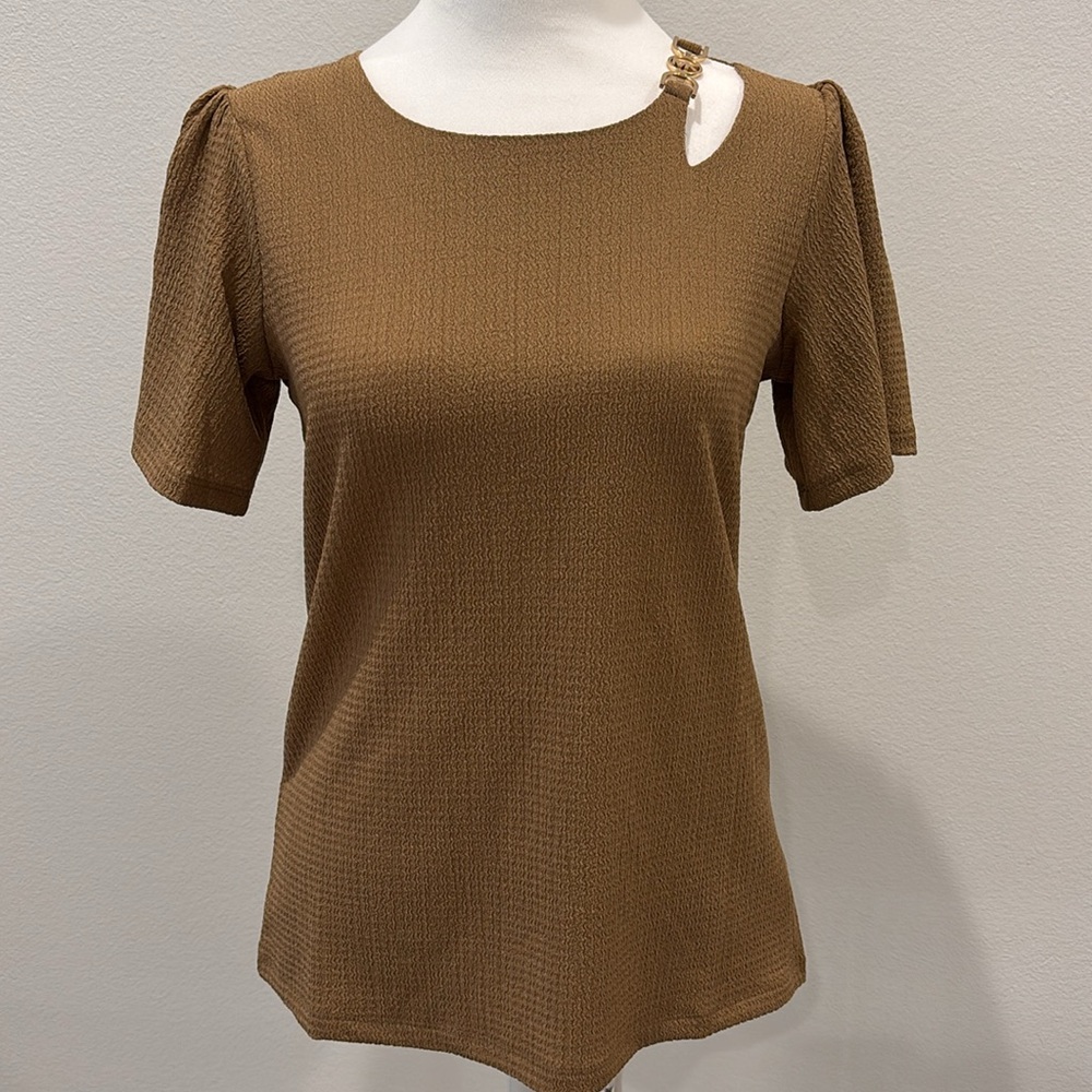 NWT Michael Michael Kors Women’s Brown Top Textured Short Sleeve XS NWT